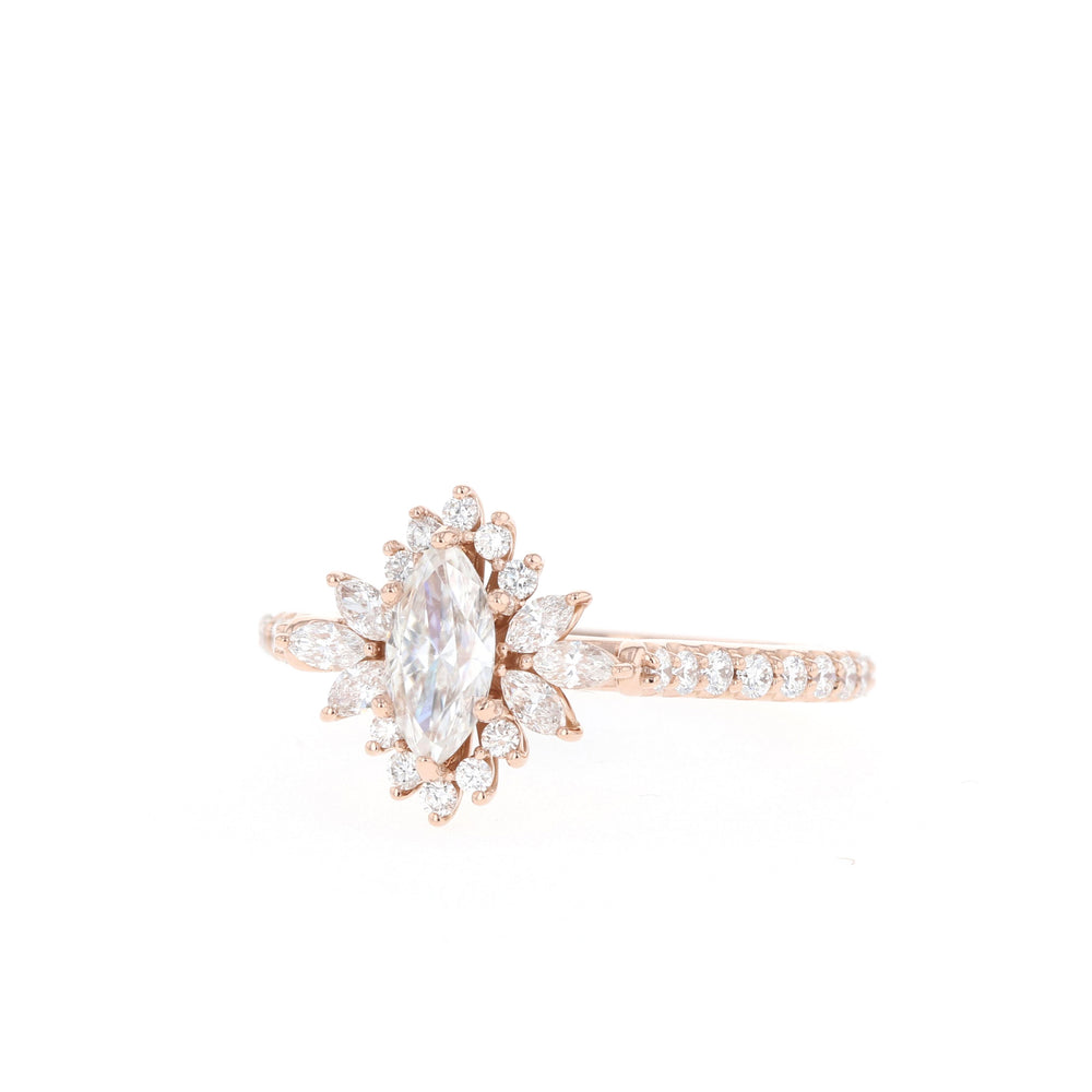 1.0CT Marquise Cut Cluster Moissanite Diamond Engagement Ring