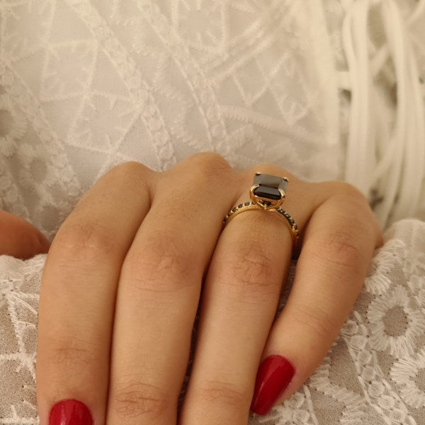 2.70CT Emerald Cut Black Diamond Moissanite Engagement Ring