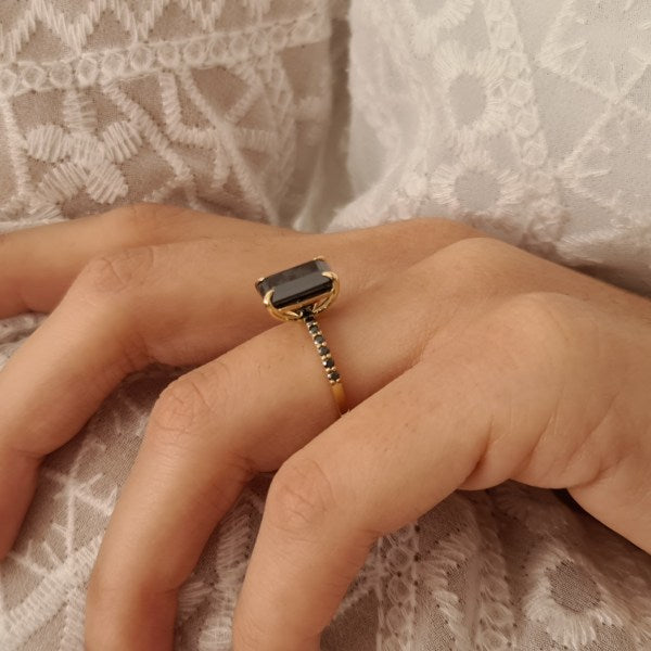 2.70CT Emerald Cut Black Diamond Moissanite Engagement Ring