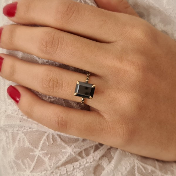 2.70CT Emerald Cut Black Diamond Moissanite Engagement Ring