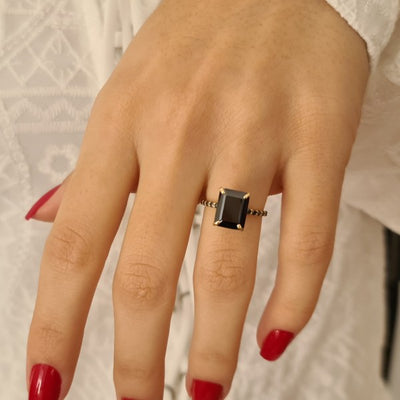 2.70CT Emerald Cut Black Diamond Moissanite Engagement Ring