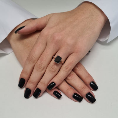 3.9CT Emerald cut Black Diamond Moissanite Engagement Ring