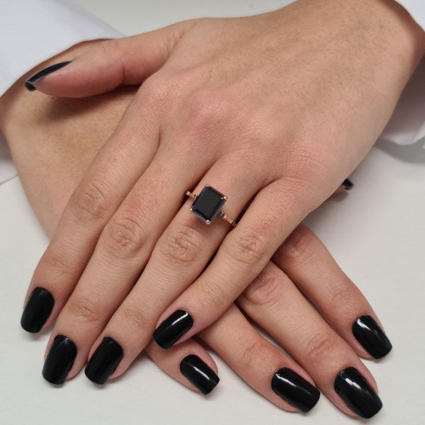 3.9CT Emerald cut Black Diamond Moissanite Engagement Ring