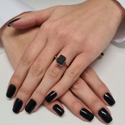 3.9CT Emerald cut Black Diamond Moissanite Engagement Ring