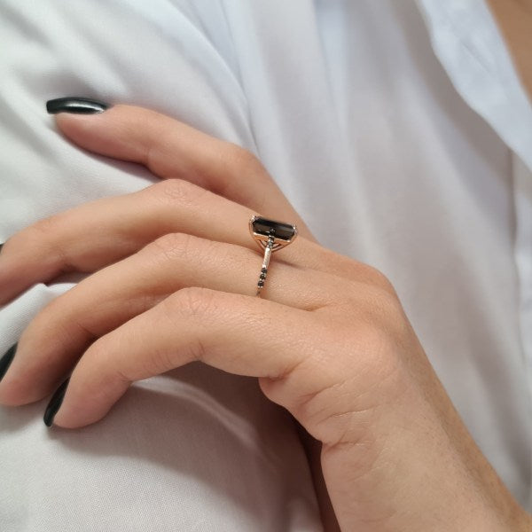 3.9CT Emerald cut Black Diamond Moissanite Engagement Ring