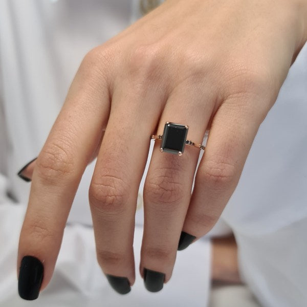 3.9CT Emerald cut Black Diamond Moissanite Engagement Ring