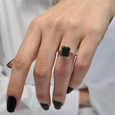 3.9CT Emerald cut Black Diamond Moissanite Engagement Ring
