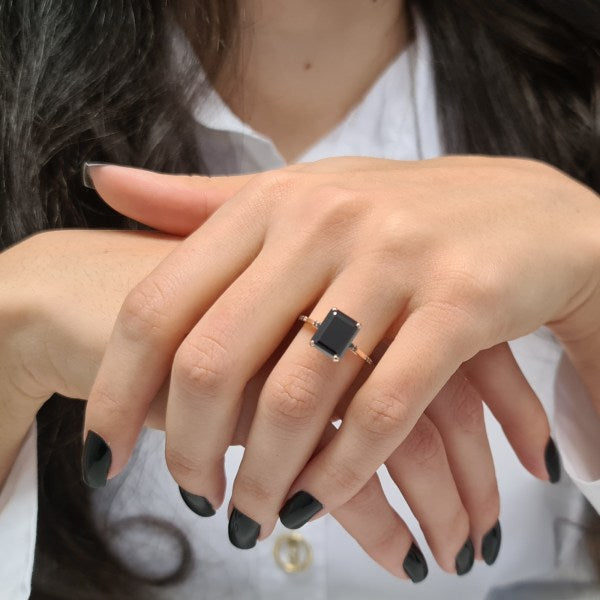 3.9CT Emerald cut Black Diamond Moissanite Engagement Ring