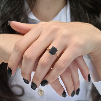 3.9CT Emerald cut Black Diamond Moissanite Engagement Ring