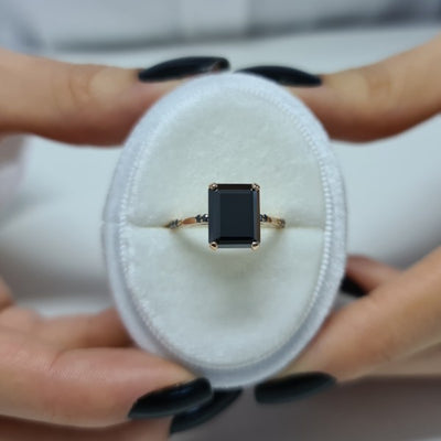 3.9CT Emerald cut Black Diamond Moissanite Engagement Ring
