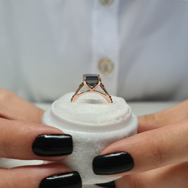 3.9CT Emerald cut Black Diamond Moissanite Engagement Ring