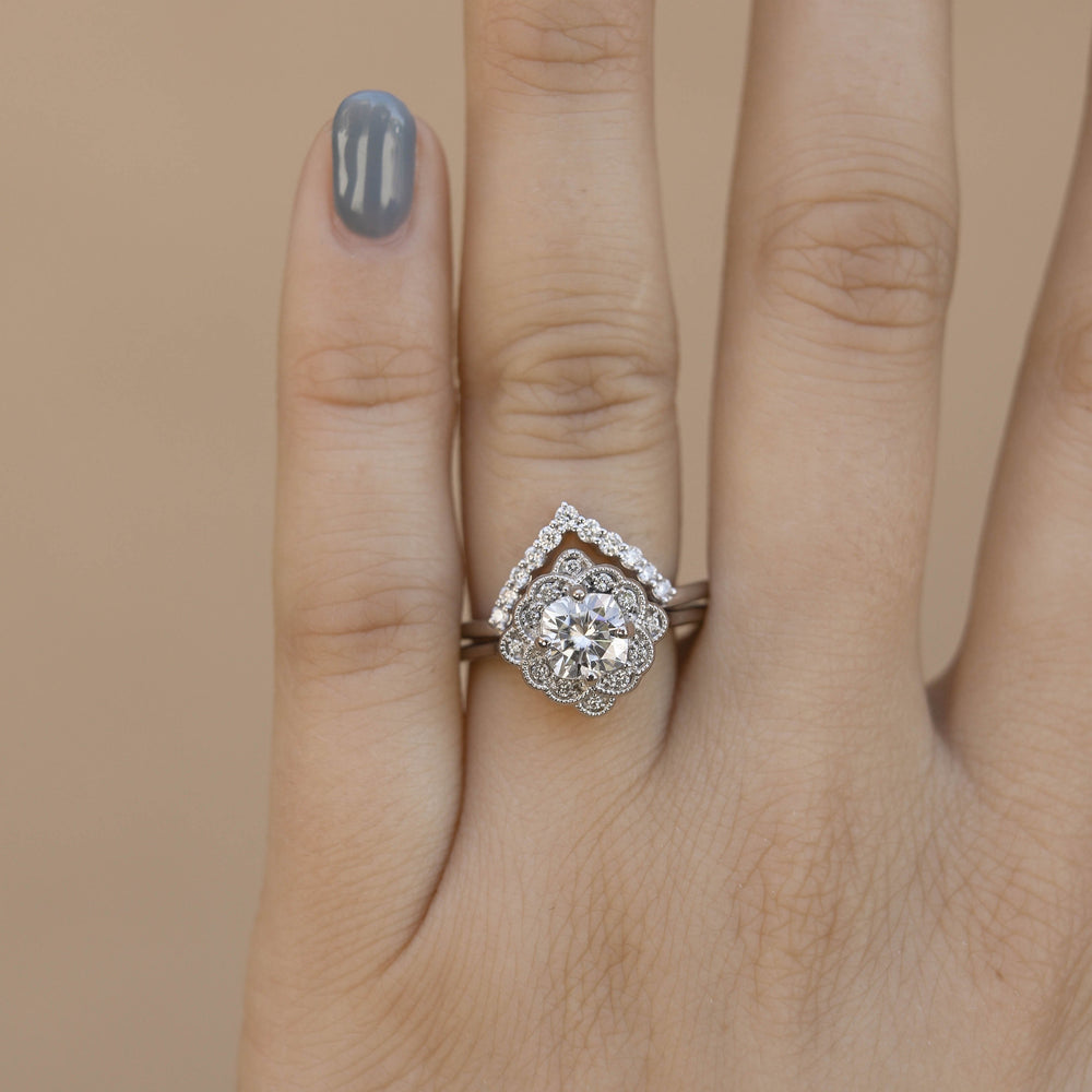 0.20ct Round Cut Moissanite Diamond Chevron Wedding Band