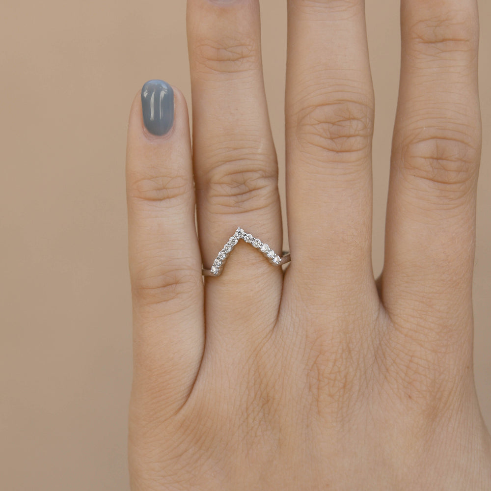 0.20ct Round Cut Moissanite Diamond Chevron Wedding Band