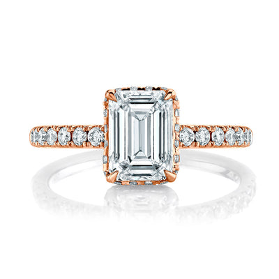 1.51ct Emerald Cut Moissanite Diamond Hidden Halo Engagement Ring