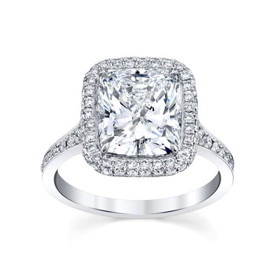 3.12ct Radiant Cut Moissanite Halo Pave Diamond Engagement Ring