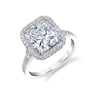 3.12ct Radiant Cut Moissanite Halo Pave Diamond Engagement Ring