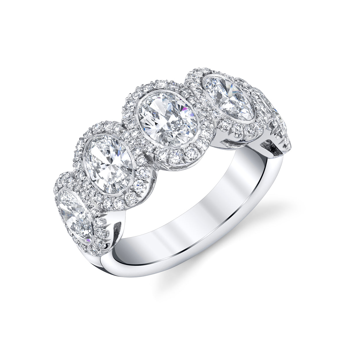 3.11ct Oval Cut Halo 5 Stone Unique Moissanite Wedding Band