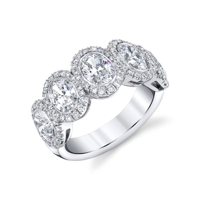3.11ct Oval Cut Halo 5 Stone Unique Moissanite Wedding Band