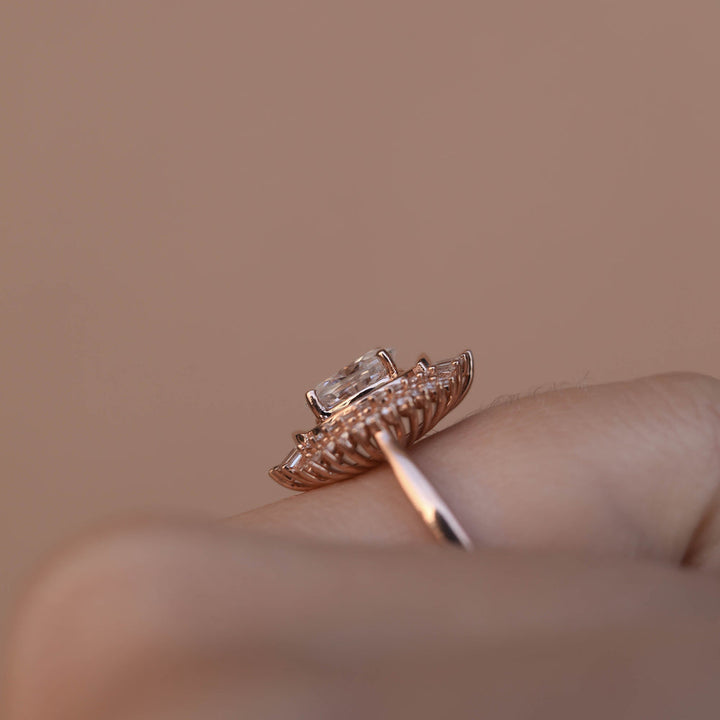 1.70CT Oval Moissanite Cluster Diamond Engagement Ring