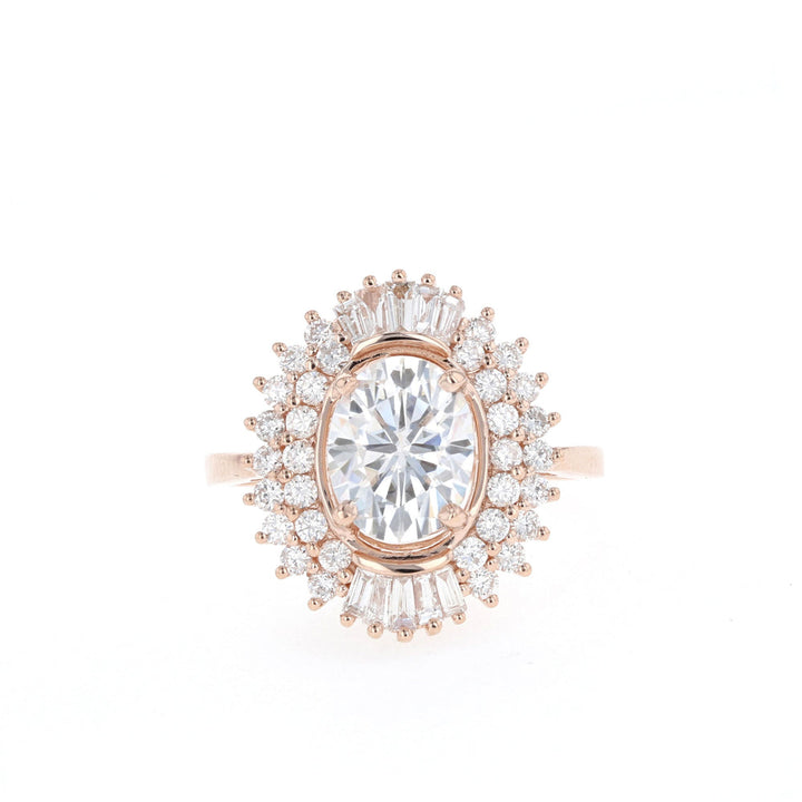 1.70CT Oval Moissanite Cluster Diamond Engagement Ring