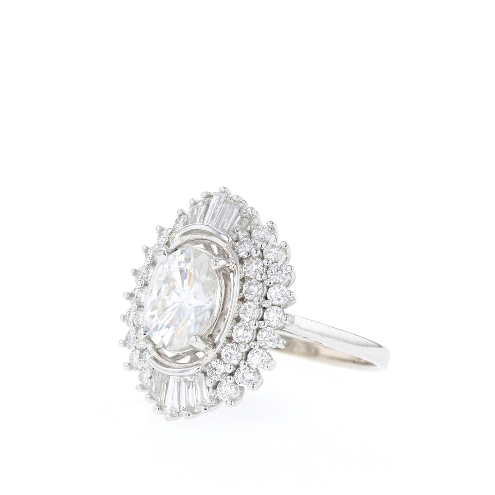 1.70CT Oval Moissanite Cluster Diamond Engagement Ring