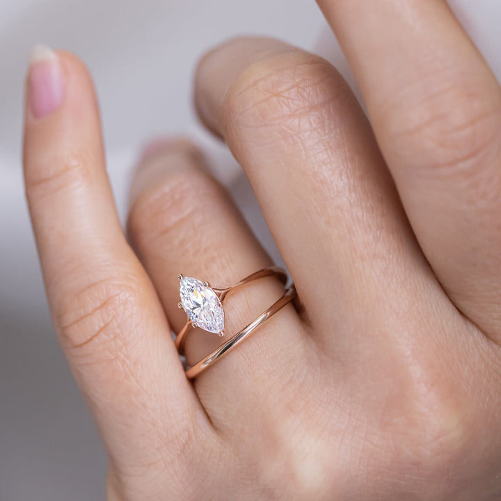1.0CT Marquise Cut Six Prong Moissanite Engagement Ring