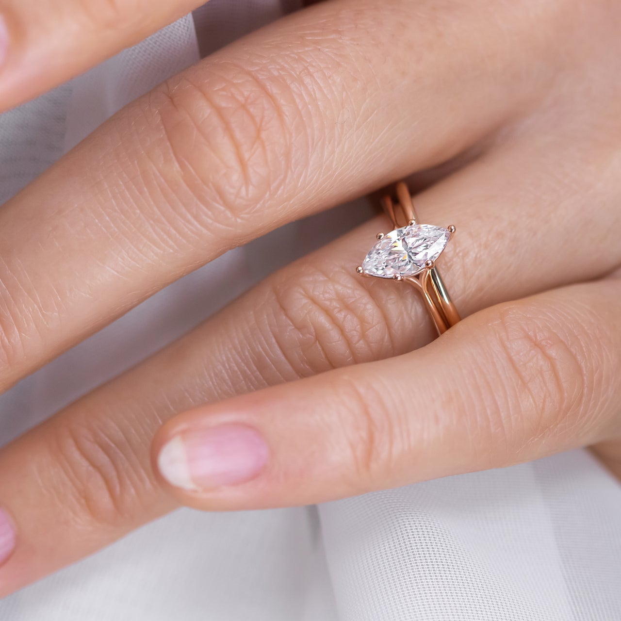 1.0CT Marquise Cut Split Shank Moissanite Six Prong Diamond Engagement Ring