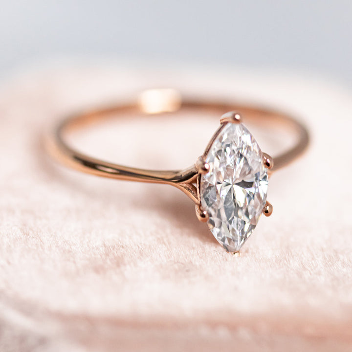 1.0CT Marquise Cut Six Prong Moissanite Engagement Ring