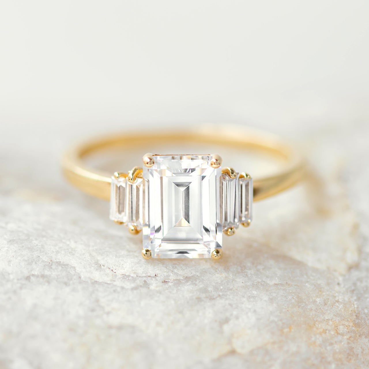 1.60CT Emerald Cut Moissanite 3 Stone Engagement Ring