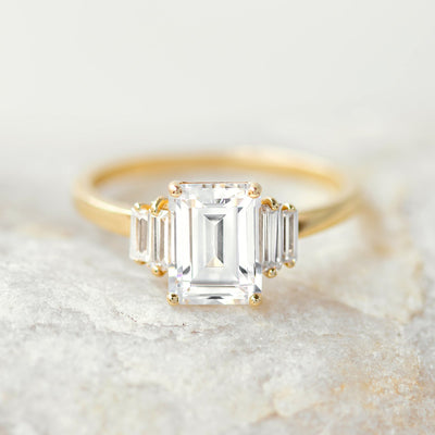 1.60CT Emerald Cut Moissanite 3 Stone Engagement Ring