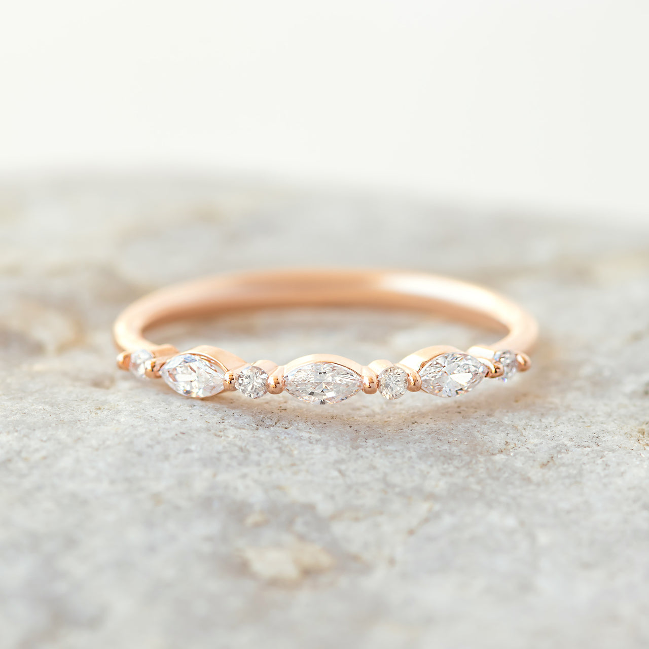 Marquise and Round  Cut Half Eternity Wedding Band