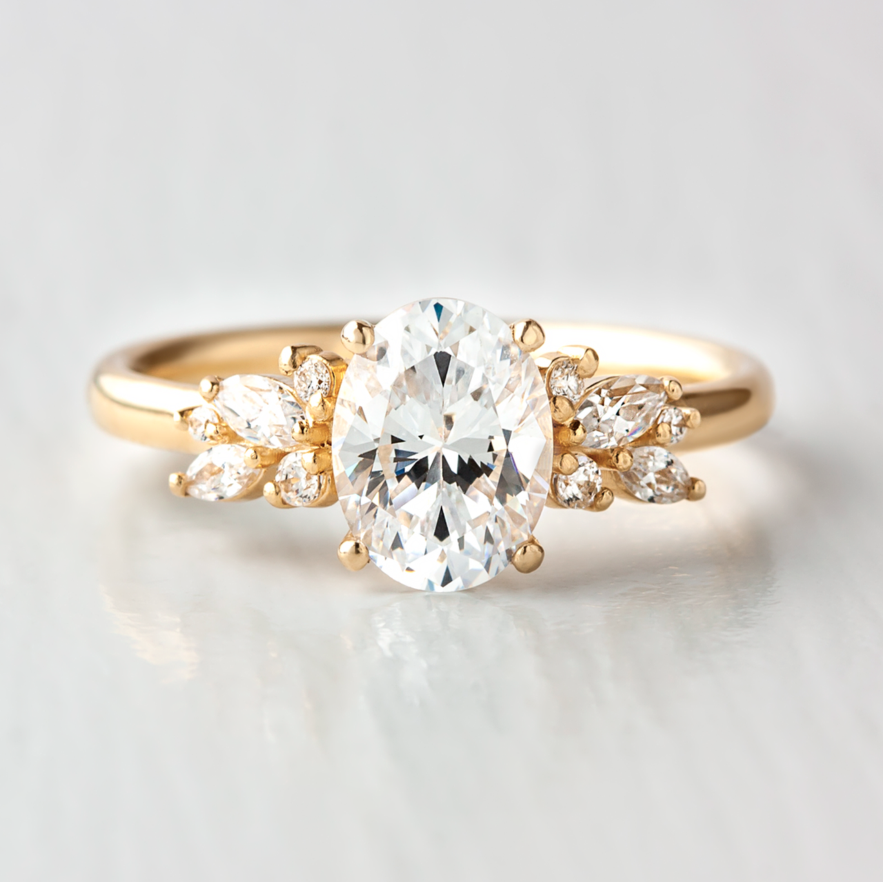 1.93CT Oval Cut Moissanite Cluster Engagement Ring in 14K Rose Gold