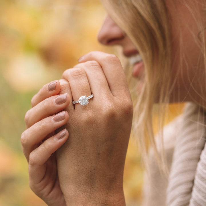 1.90 ct Round cut Hidden Halo Moissanite Engagement Ring