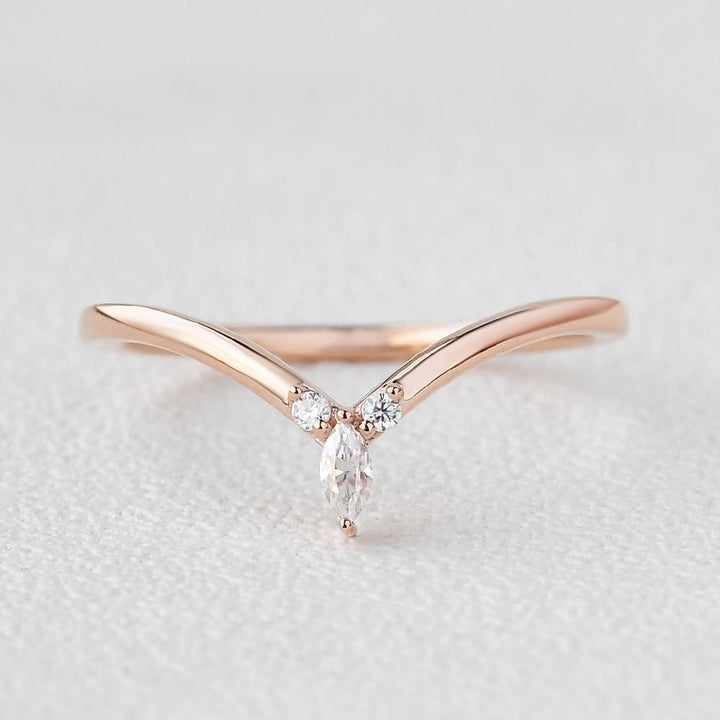 0.10CTW Round & Marquise Cut Curved Stacking Moissanite Wedding Band