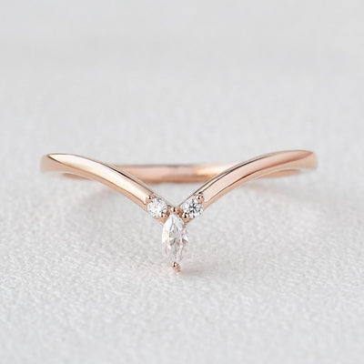 0.10CTW Round & Marquise Cut Curved Stacking Moissanite Wedding Band