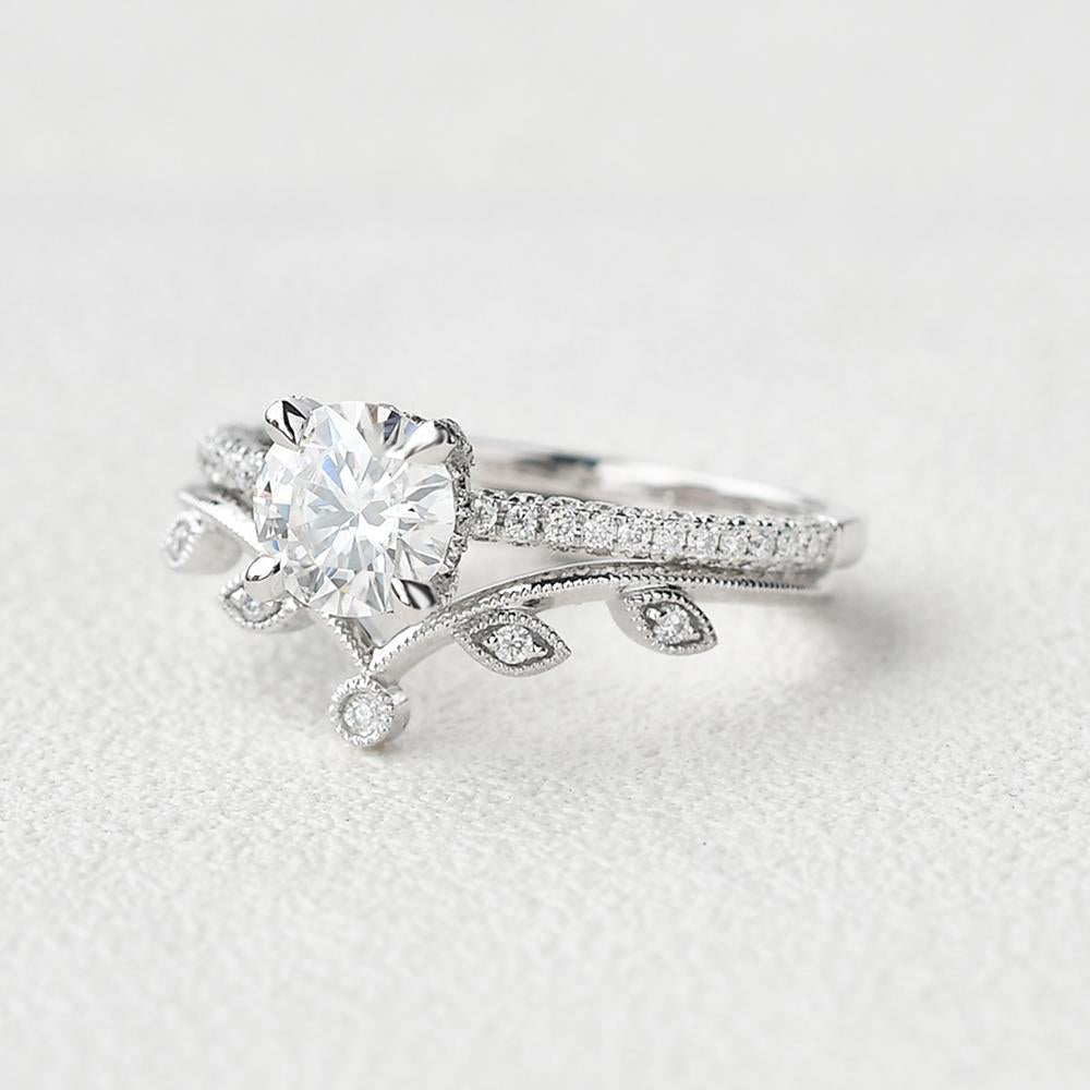 1.28CT Round Brilliant Cut Moissanite Bridal Engagement Ring with Curved Band