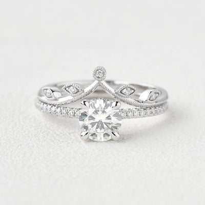 1.28CT Round Brilliant Cut Moissanite Bridal Engagement Ring with Curved Band