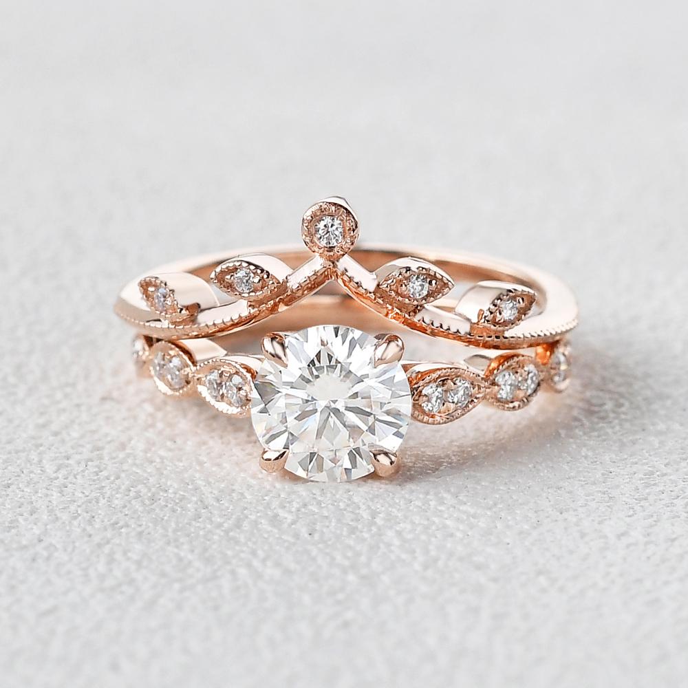 1.75CT Round Brilliant Cut Solitaire Moissanite Engagement Ring with Curved Stacking Band