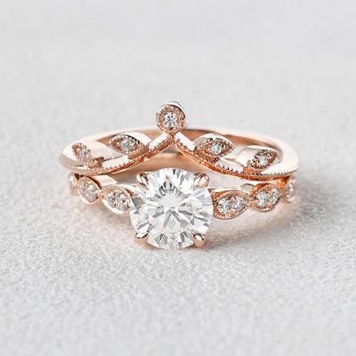 1.75CT Round Brilliant Cut Solitaire Moissanite Engagement Ring with Curved Stacking Band