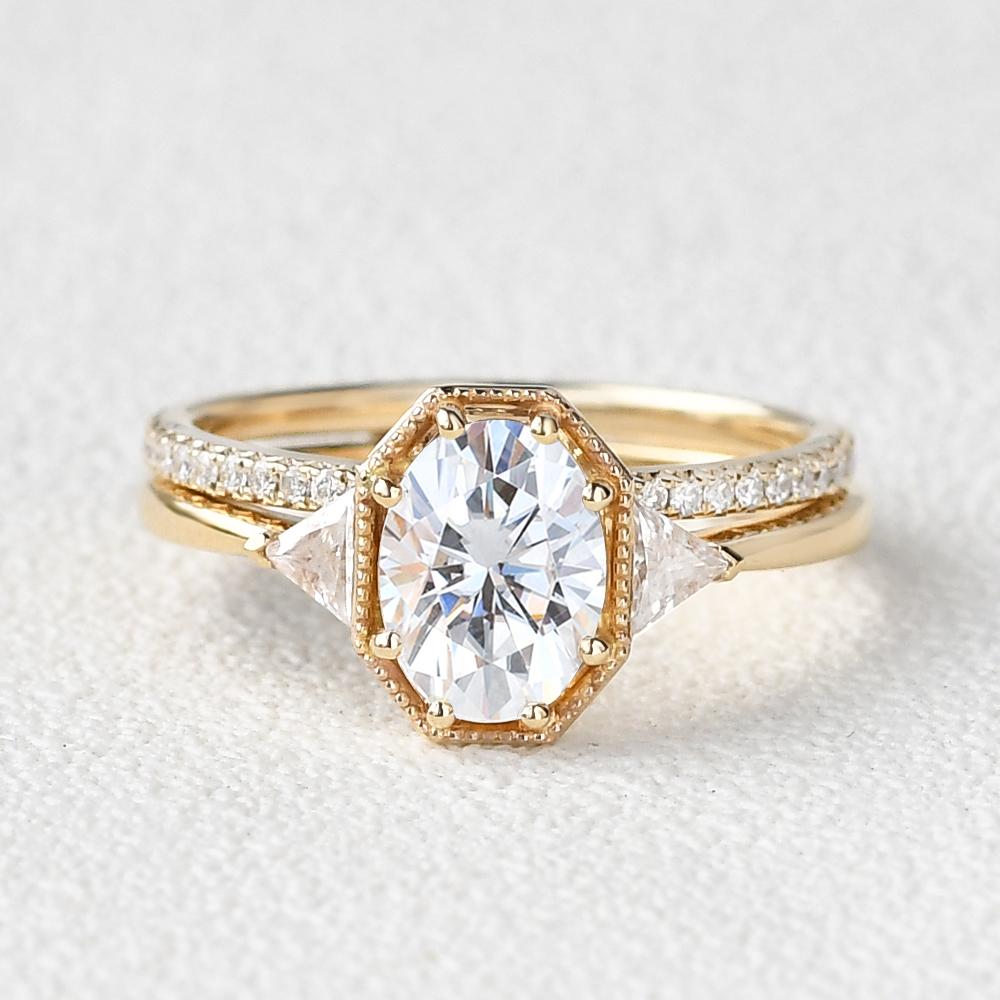 2.54CT Oval Cut Moissanite Engagement Ring with Full Eternity Wedding Band