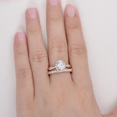 1.86CT Oval Cut Infinity Shank Moissanite Engagement Ring Set with Full Eternity Band