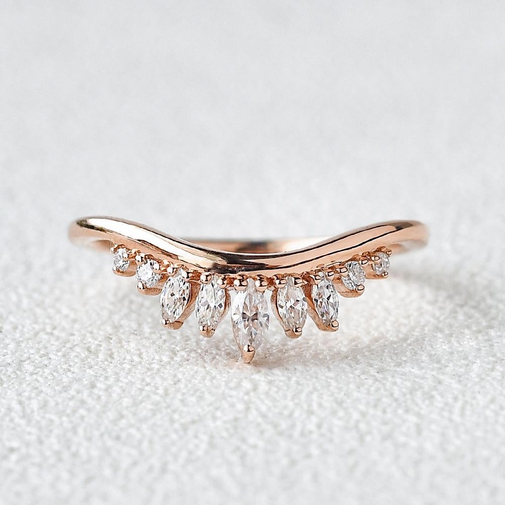 0.40CTW Marquise Cut Curved Vintage Style Stacking Wedding Band