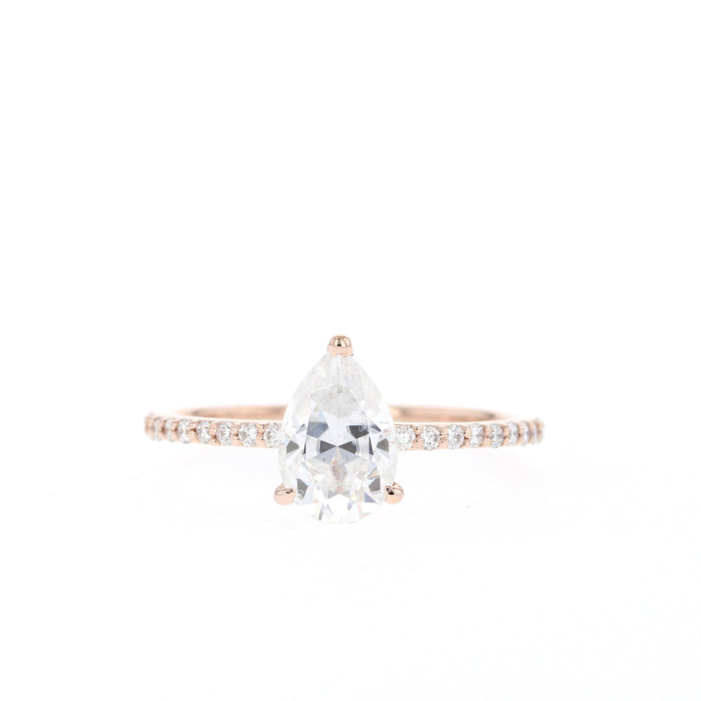 1.25CT Pear Moissanite Pave Diamond Engagement Ring