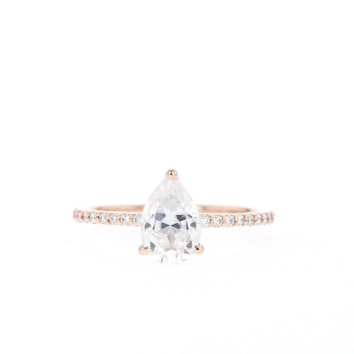 1.25CT Pear Moissanite Pave Diamond Engagement Ring