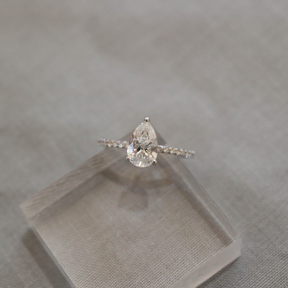 1.25CT Pear Moissanite Pave Diamond Engagement Ring