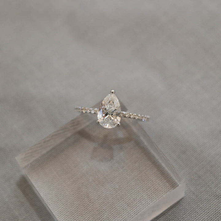 1.25CT Pear Moissanite Pave Diamond Engagement Ring