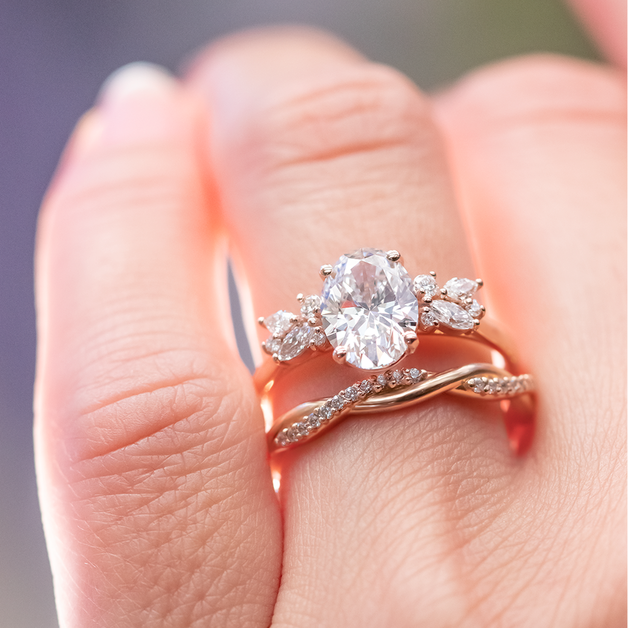 1.33CT Oval Cut Moissanite Cluster Engagement Ring