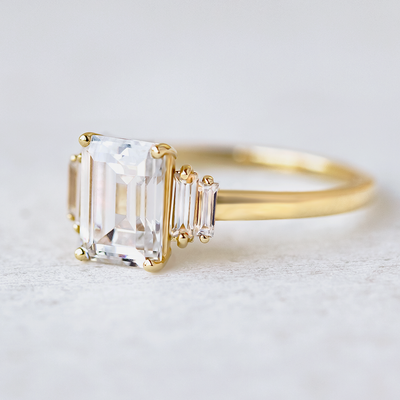 1.60CT Emerald Cut Moissanite 3 Stone Engagement Ring