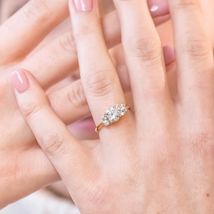 1.0CT Round Cut Cluster Moissanite Engagement Ring