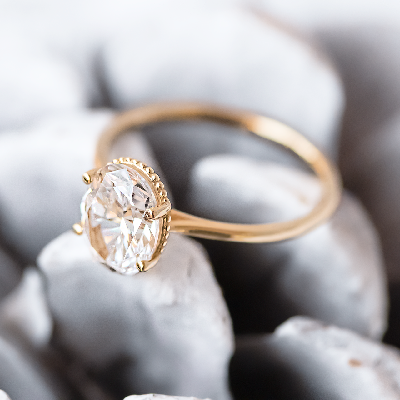 1.93CT Oval Cut Solitaire Moissanite Engagement Ring in 14K Rose Gold